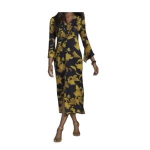 CAbi Navy Floral Midnight Midi  Dress, Size Extra Large